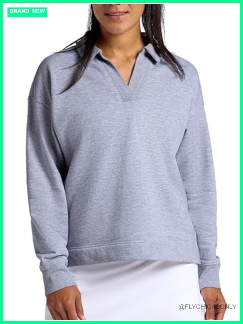Heavyweight Cotton-Poly Polo Crewneck Sweatshirt Relaxed Fit